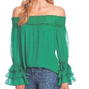 NWT Cc Green chiffon 🍀off the shoulder blouse size XS